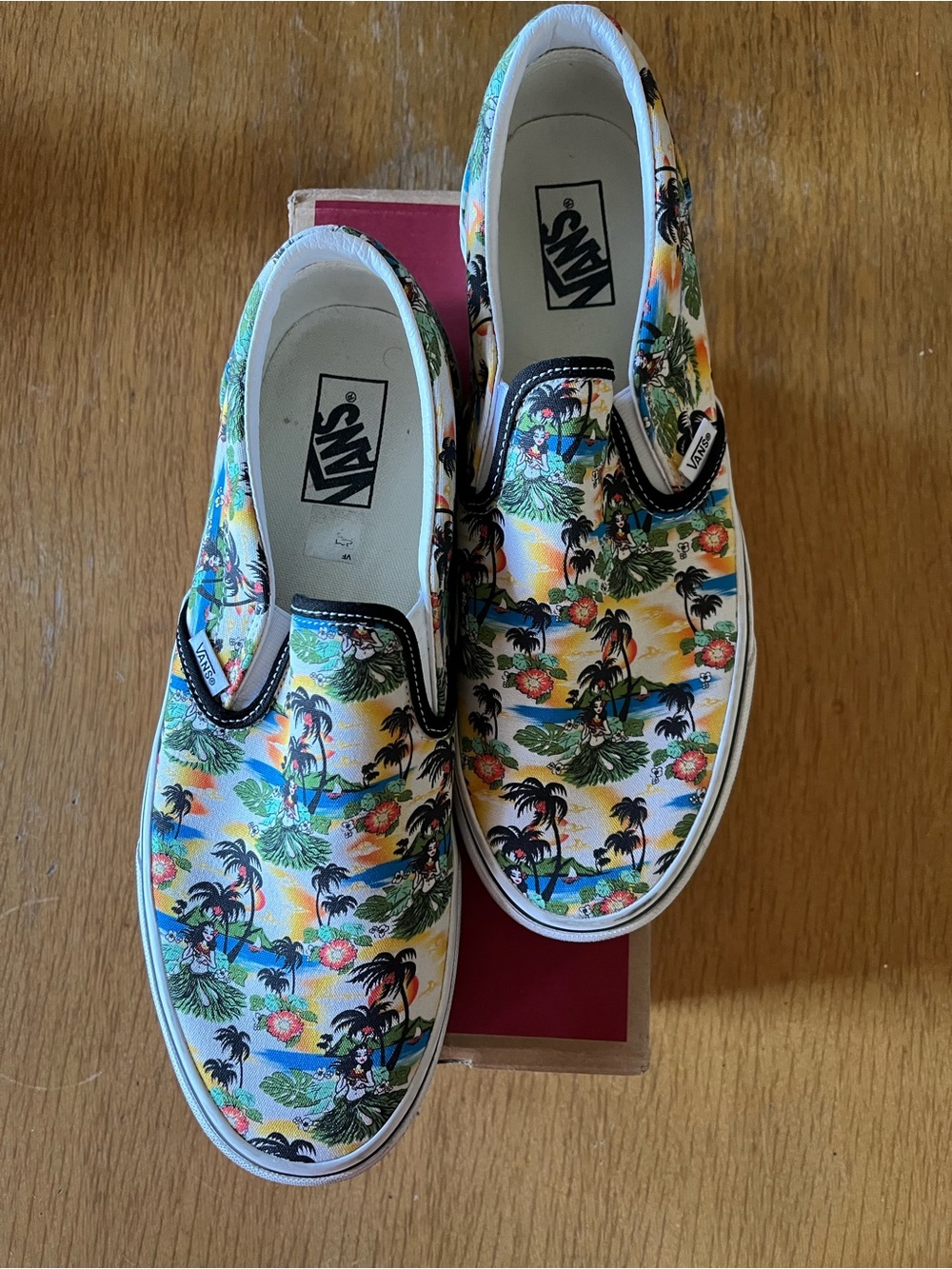Vans Slip-On Hawaiian Print Sneakers - White, Yellow, Green, Blue, Black
